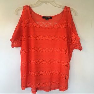 Forever 21 Bright Orange Lace Cold Shoulder Top M